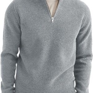 Calvin Klein Mens 100% Cotton 1/4 Zip Pullover Gray Cable Knit Sweater Heavy M